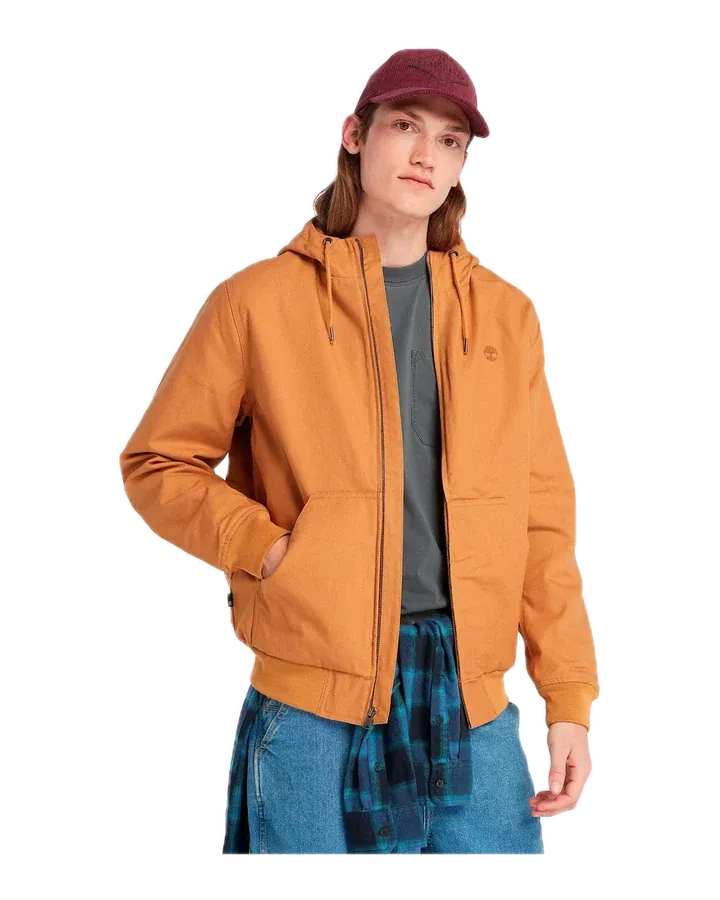 Timberland Insulated Canvas Hooded Bomber — Wheat